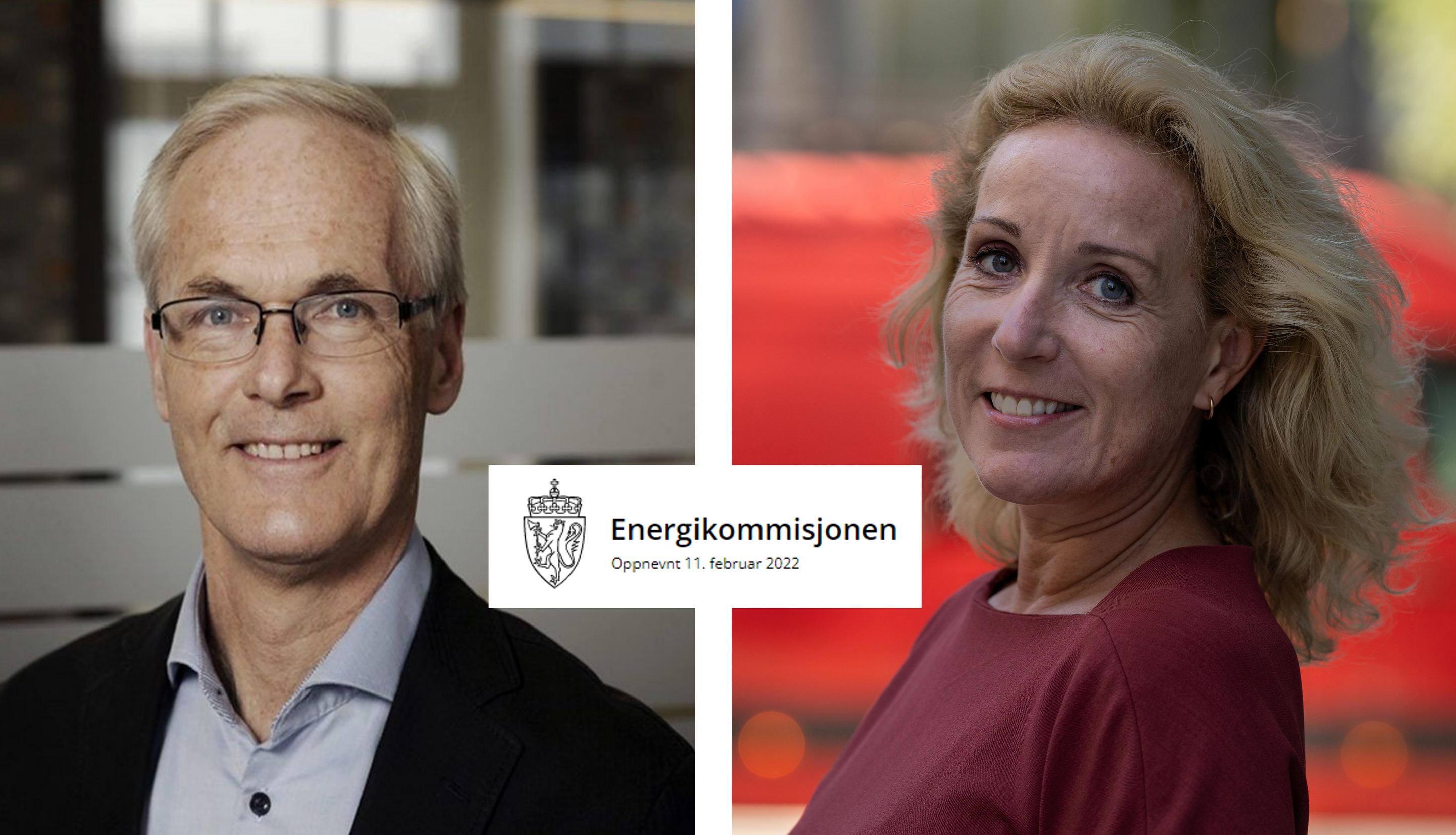 Motasje av Lars Sørgard, Cecilie Bjelland og Energikommisjonens logo.