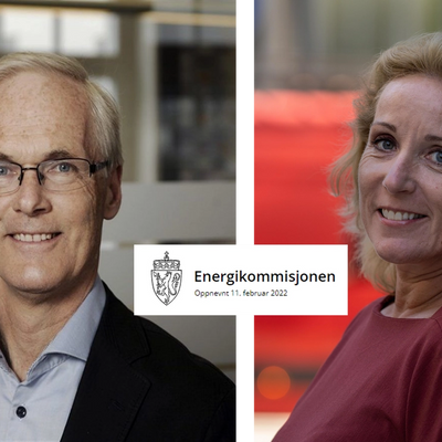 Motasje av Lars Sørgard, Cecilie Bjelland og Energikommisjonens logo.